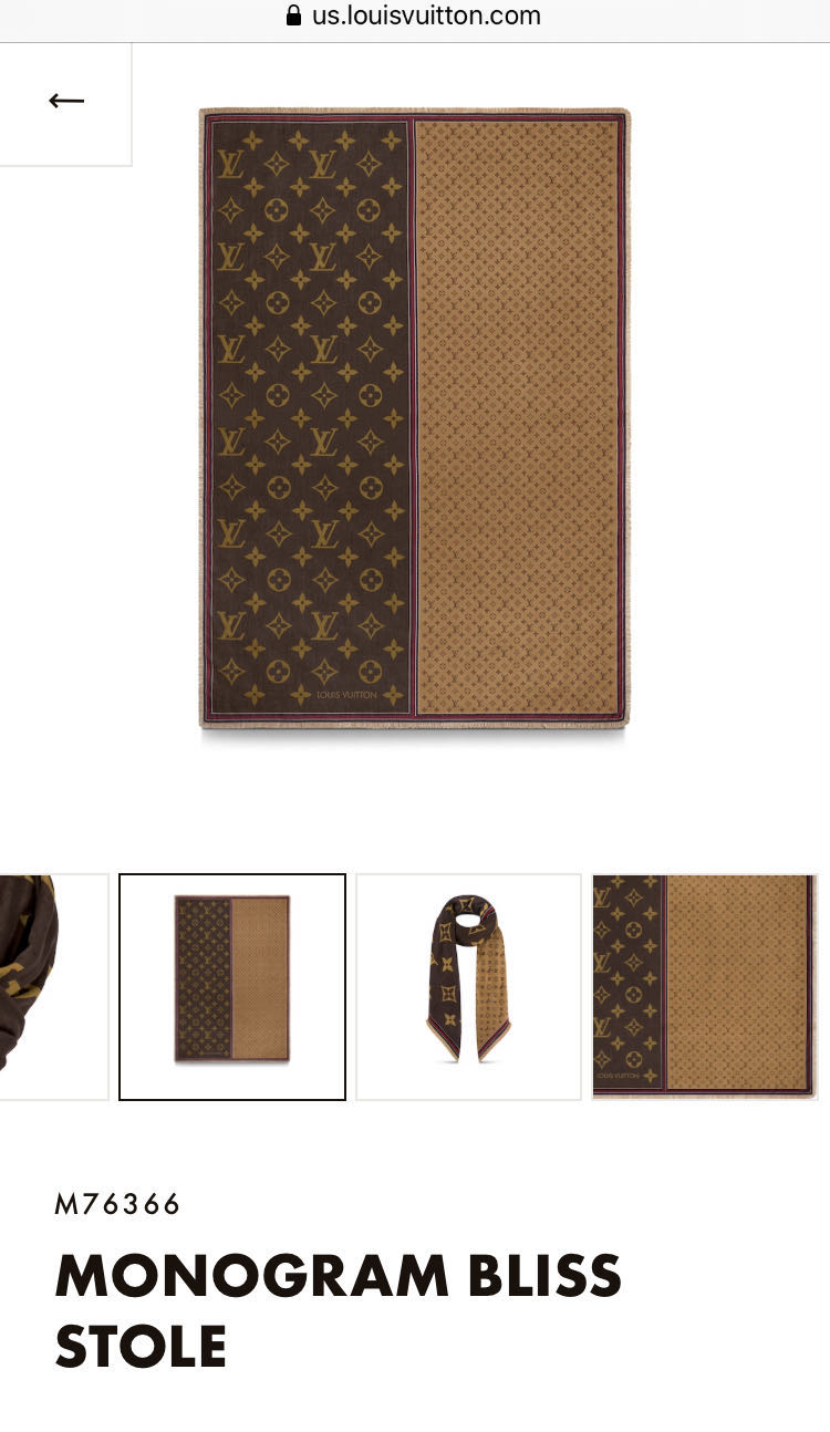 Shop Louis Vuitton Monogram Bliss Stole (MONOGRAM BLISS STOLE, ETOLE  MONOGRAM BLISS, M76366) by Mikrie